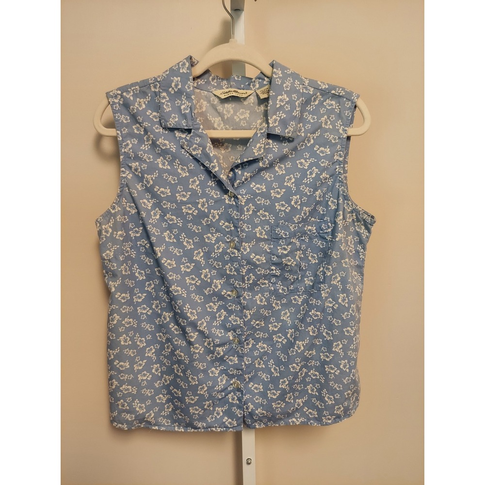 Vintage Eddie Bauer Womens L Floral Sleeveless Button Down 90s Buttermom Preppy